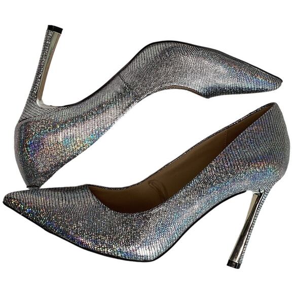 Jessica Simpson Metallic Stiletto Pumps Silver 9.5 Disco Party Heels Iridescent - Picture 4 of 10